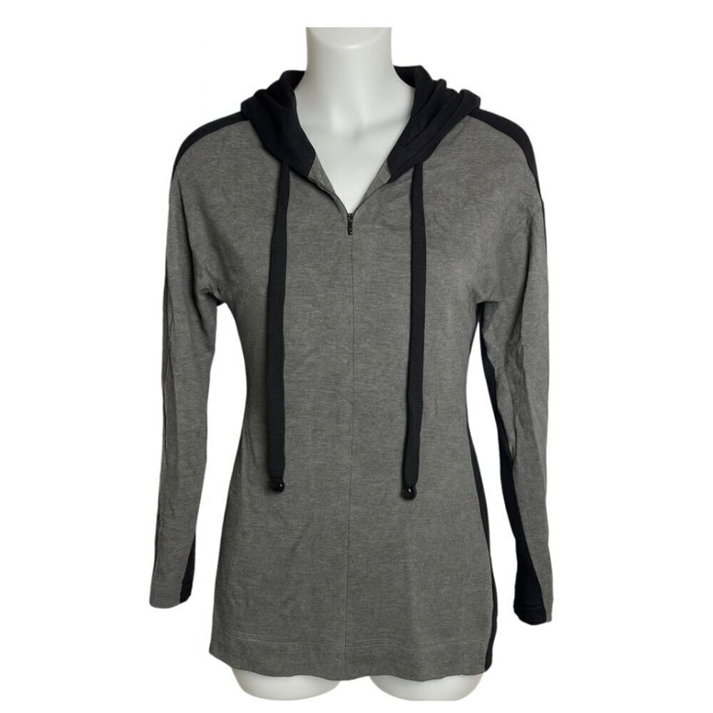 Akris Punto Women’s Hoodie Size 4 Gray Black Colorblock Half Zip Super Soft